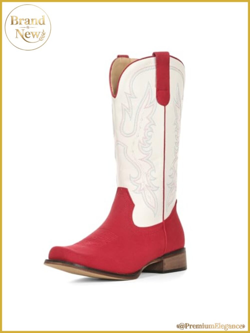IUV Square Toe Mid Calf Cowboy Boots Faux Suede Western Boots